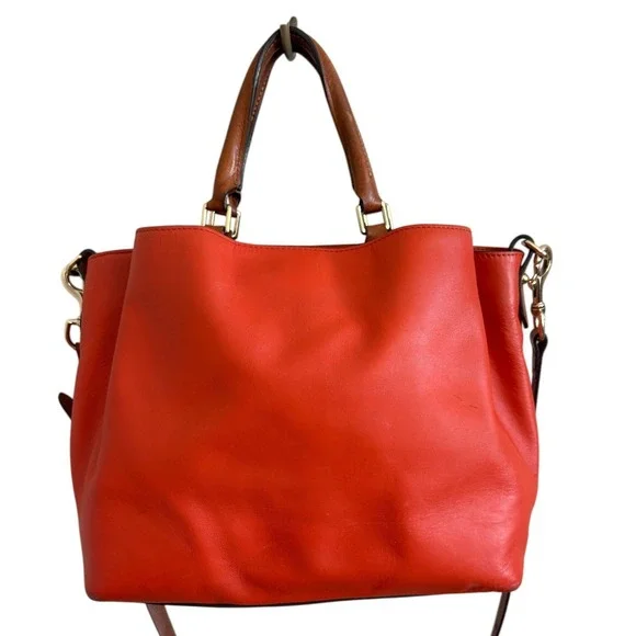 Dooney & Bourke City Barlow Satchel Orange Leather Crossbody Handbag Tan Trim - Picture 5 of 11